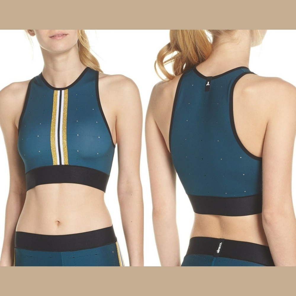 NEW $130 ULTRACOR Altitude‎ Quiltline Crop Top in Teal/Gold [SZ Large ]